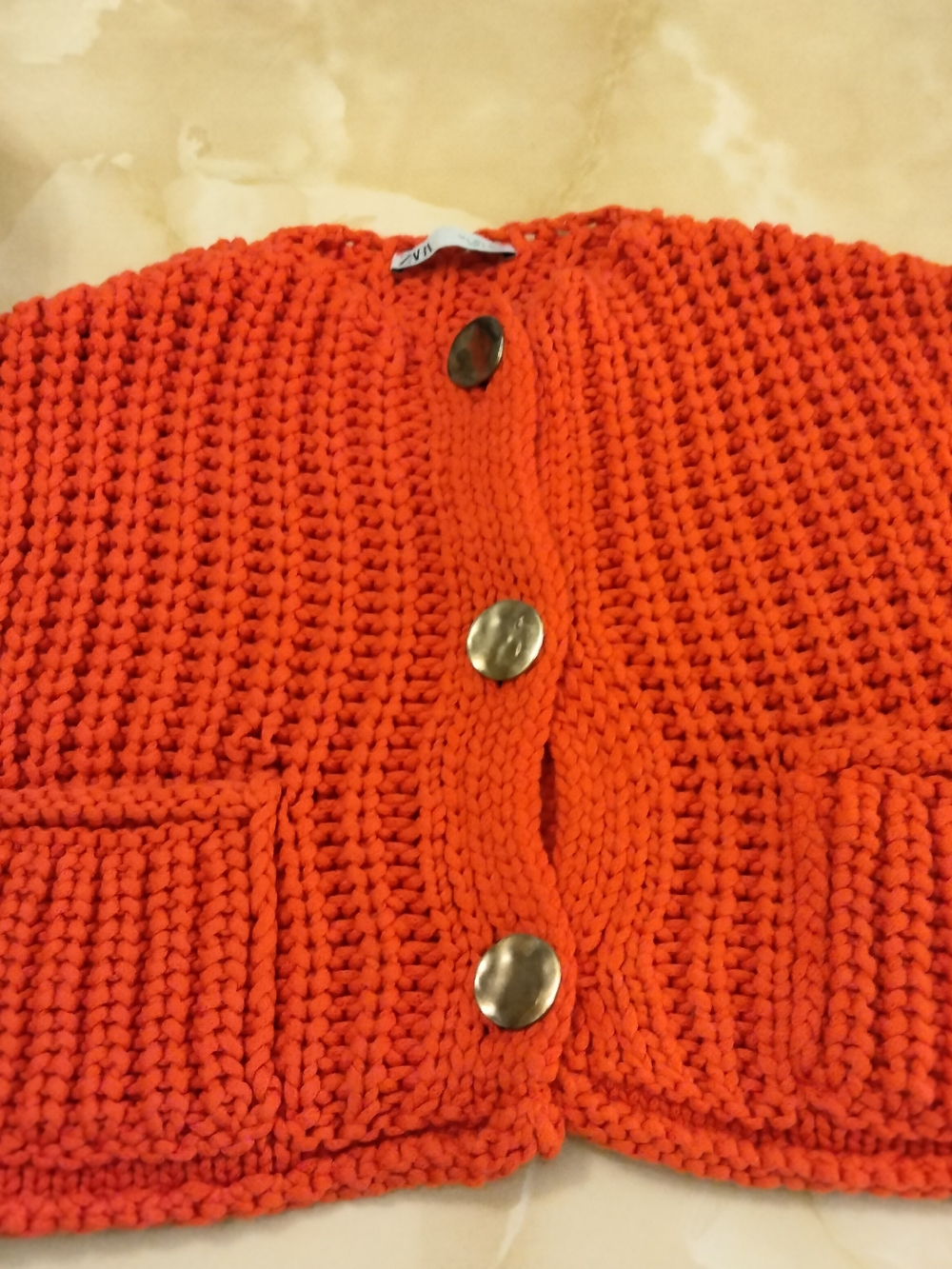 Zara Bright Orange Chunky Knit Button Cardigan